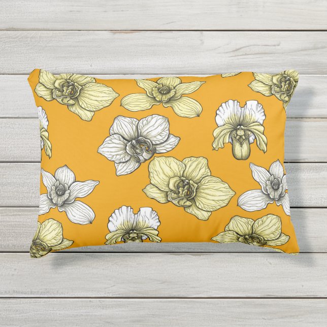 Gele en witte orchidee bloemen buitenkussen (Voorkant)