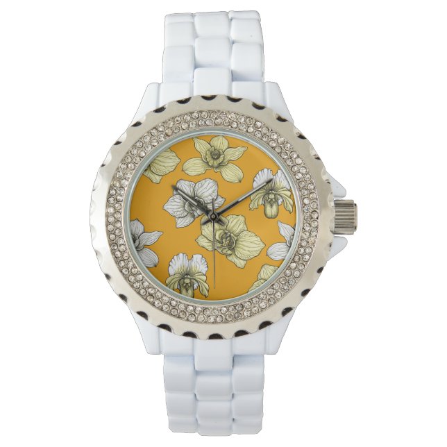 Gele en witte orchidee bloemen horloge (Voorkant)