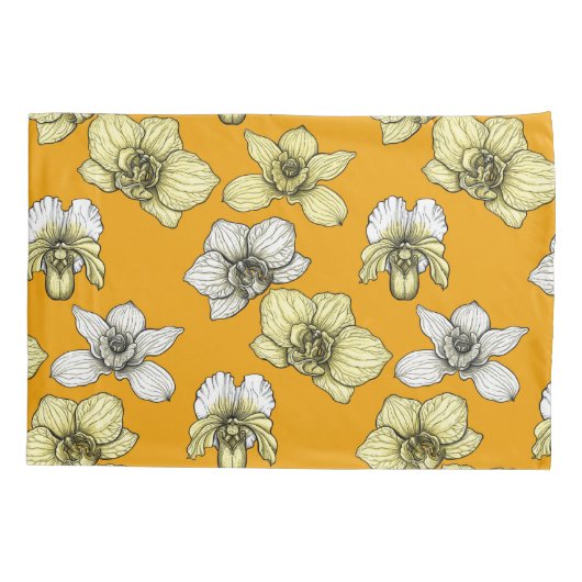 Gele en witte orchidee bloemen kussensloop (Achterkant-Links)