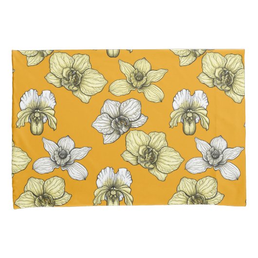 Gele en witte orchidee bloemen kussensloop (Voorkant-Rechts)