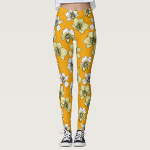 Gele en witte orchidee bloemen leggings