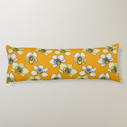 Gele en witte orchidee bloemen lichaamskussen (Achterkant)