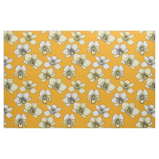 Gele en witte orchidee bloemen stof (Fat Quarter)