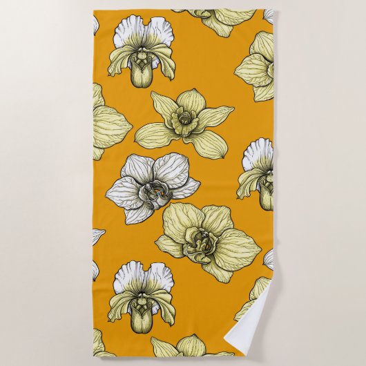 Gele en witte orchidee bloemen strandlaken (Voorkant)