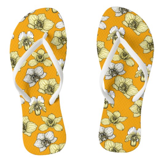 Gele en witte orchidee bloemen teenslippers (Voetbed)