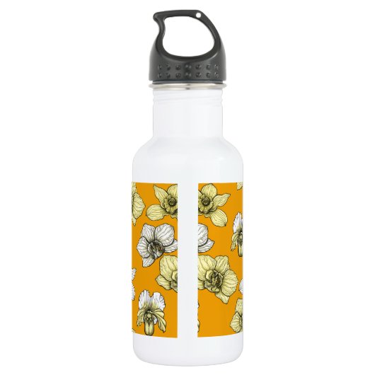 Gele en witte orchidee bloemen waterfles (Achterkant)