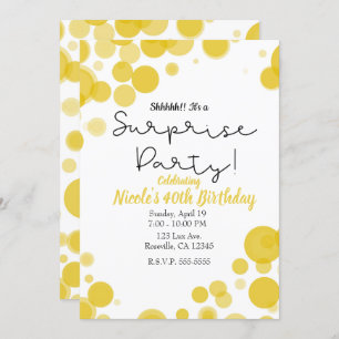 Gele en witte poka dot bels verrassingsfeest kaart