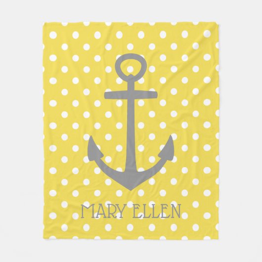 Gele en witte poka dot met grijze veranker fleece deken (Voorkant)