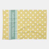 Gele en witte pooldot met blauw, gepersonaliseerd theedoek (Horizontaal)