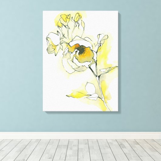 Gele en witte rozen canvas afdruk (Insitu (Houten vloer))