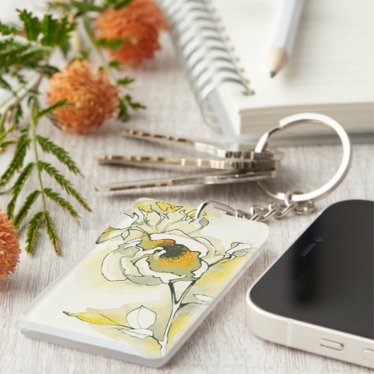 Gele en witte rozen sleutelhanger (Voorkant Rechts)