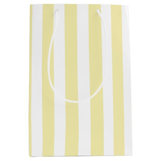 Gele en witte snoepjes strepen medium cadeauzakje (Voorkant)