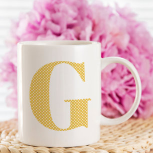 Gele en Witte Stippen Monogram Koffiemok