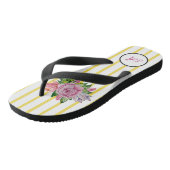 Gele en witte streep met roze rozen teenslippers (Schuin)