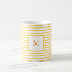Gele en witte strepen, aangepast monogram koffiemok