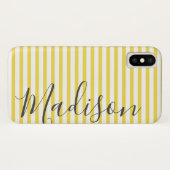 Gele en witte strepen, gepersonaliseerde naam Case-Mate iPhone case (Achterkant (horizontaal))