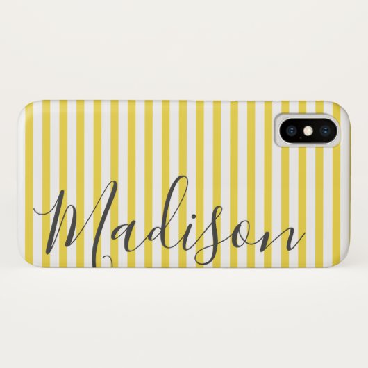 Gele en witte strepen, gepersonaliseerde naam Case-Mate iPhone case (Achterkant (horizontaal))