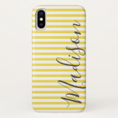 Gele en witte strepen, gepersonaliseerde naam Case-Mate iPhone case (Achterkant)