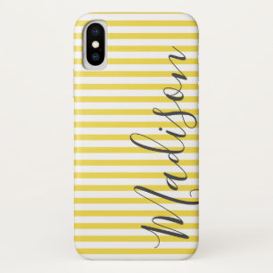 Gele en witte strepen, gepersonaliseerde naam Case-Mate iPhone case