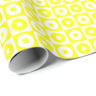 Gele en Witte Vierkante Cirkel Cadeaupapier
