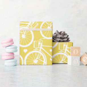 Gele en Witte Vintage Retro Fiets  Cadeaupapier