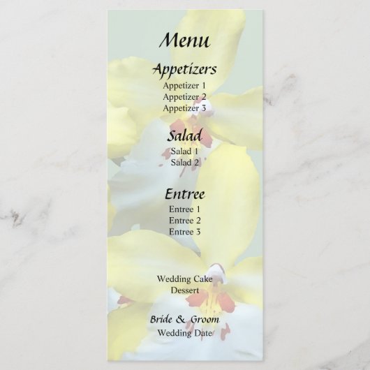 Gele en Witte Vuylstekeara Orchideeën Hart Menu (Voorkant)