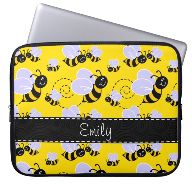 Gele en zwarte bijen laptop sleeve (Voorkant)