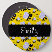 Gele en zwarte bijen ronde button 6,0 cm (Voorkant /achterkant)