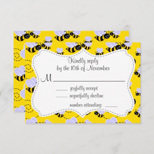 Gele en zwarte bijen RSVP kaartje (Voorkant / Achterkant)