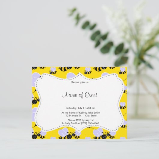 Gele en zwarte bijen uitnodiging briefkaart (Staand voorkant)
