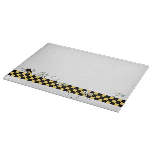 Gele en zwarte cheques met roombijen snijplank (Hoek)