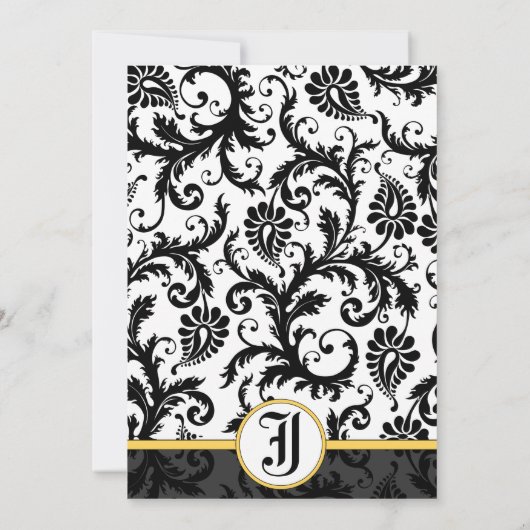 Gele en zwarte Damask zwemmen bruiloft-uitnodiging Kaart (Achterkant)