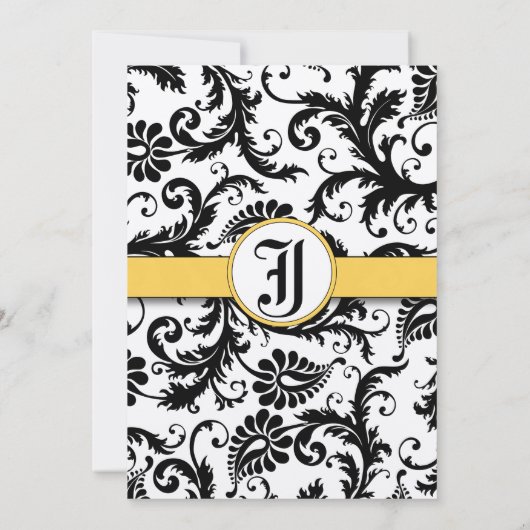 Gele en zwarte Damask zwemmen bruiloft-uitnodiging Kaart (Achterkant)