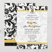Gele en zwarte Damask zwemmen bruiloft-uitnodiging Kaart (Voorkant / Achterkant)