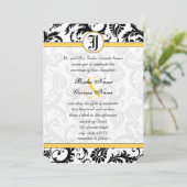 Gele en zwarte Damask zwemmen bruiloft-uitnodiging Kaart (Staand voorkant)