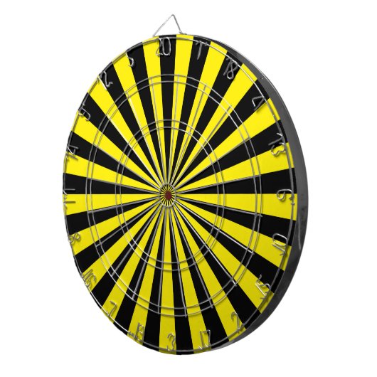 Gele en zwarte funky Sun Rays Retro Stripes Dartbord (Voorkant Rechts)