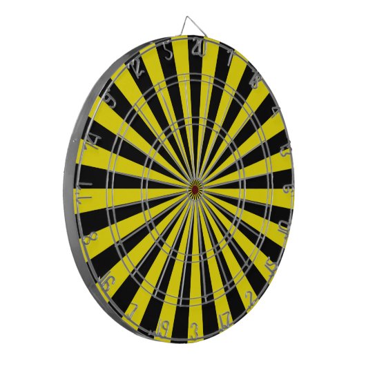 Gele en zwarte funky Sun Rays Retro Stripes Dartbord (Voorkant Links)