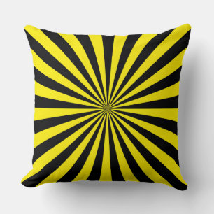 Gele en zwarte funky Sun Rays Retro Stripes Kussen