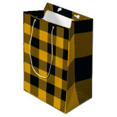 Gele en zwarte geruite vierkanten Buffalo Plaid Medium Cadeauzakje (Voorkant Gekanteld)