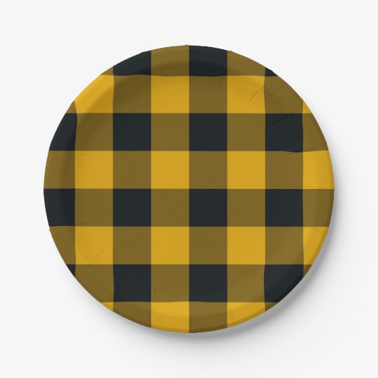 Gele en zwarte geruite vierkanten Buffalo Plaid Papieren Bordje (Voorkant)