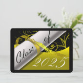 Gele en zwarte Graduation Party Kaart (Staand voorkant)
