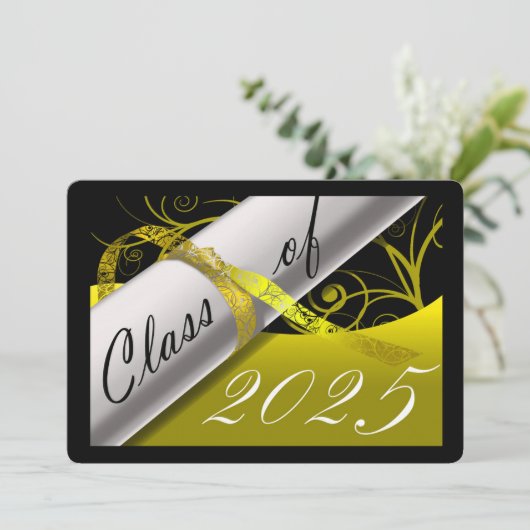 Gele en zwarte Graduation Party Kaart (Staand voorkant)