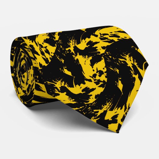 Gele en zwarte graffiti splatter Necktie Stropdas (Opgerold)