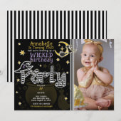 Gele en zwarte heks Halloween verjaardagsfeest Kaart (Voorkant / Achterkant)