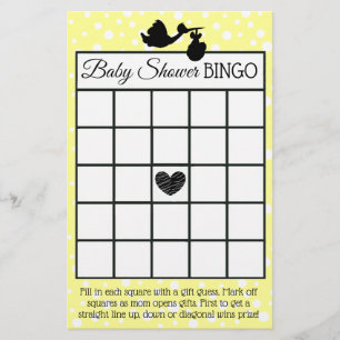 Gele en Zwarte Ooievaar Stippen baby shower spelle Flyer