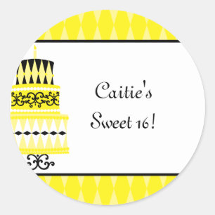 Gele en zwarte-partijsnoer ronde sticker