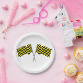 Gele en zwarte racevlaggen papieren bordje (Feest)