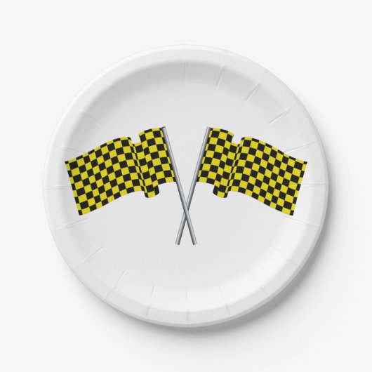 Gele en zwarte racevlaggen papieren bordje (Voorkant)
