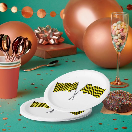 Gele en zwarte racevlaggen papieren bordje