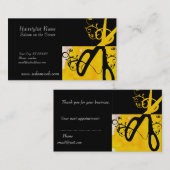 Gele en zwarte schaar Haarstylist Salon Afsprakenkaartje (Voorkant / Achterkant)